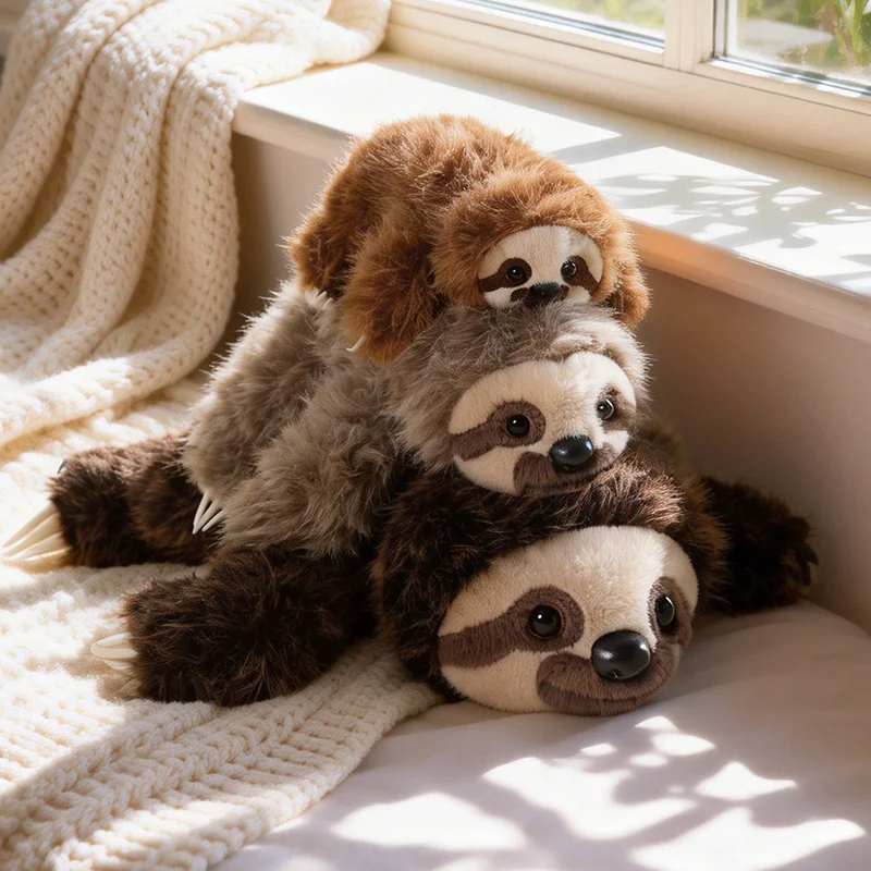 18-45cm Cute Lying Sloth Plush Toy Realistic Fluffy Lazy Animal Sloth Stuffed Doll Huggable Soft Plush Pillow Cushion