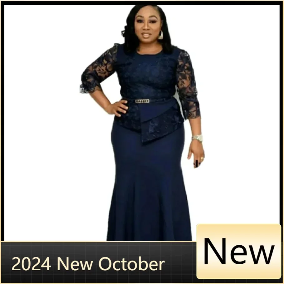 

2024 Hot Sale African And Turkey Style Plus Size Lace Stitching Dress For Women