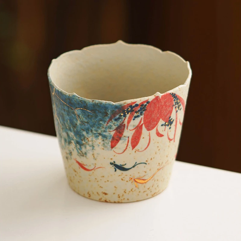 

Чайная чашка 251 мл с ручной росписью «Лотос и карпы кои», ретро-чайник, красивая чайная чашка, чашка для дегустации и ароматизации чая, чашки мастера Цзяньцзянь, чайный сервиз для пуэра