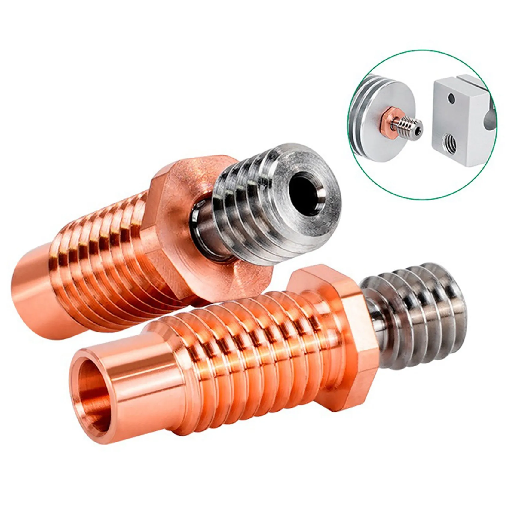 2Pcs Upgrade 3D Printer High Temperature Resistant M6 Titanium Alloy Red Copper Bimetallic Throat for E3D V6 HOTEND