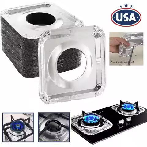 New 20Pcs Disposable Round Square Tin Foil Protective Pad for Kitchen Gas Stove Oil Proof Mat Metal Foil Stickers Easy Use