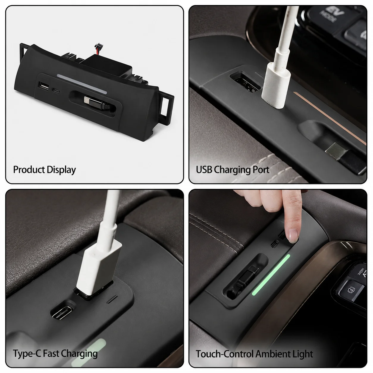 Car USB Charger for Alphard Vellfire 40 Series Center Console Expansion Dock 3 Ports Fast Charging Type-C Adapter Ambient LED