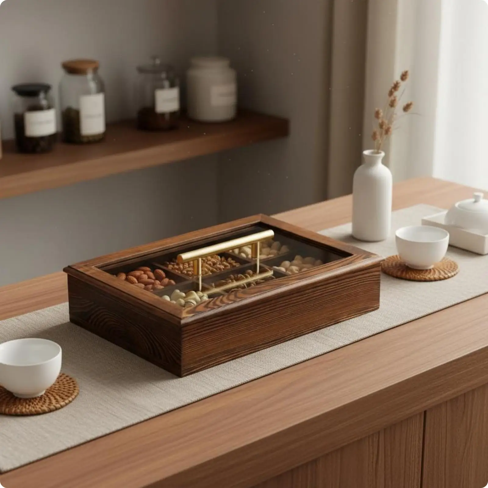 Divided Nut Tray Crisp Keeping Wooden Snack Box Easy to Clean for Reception Desk