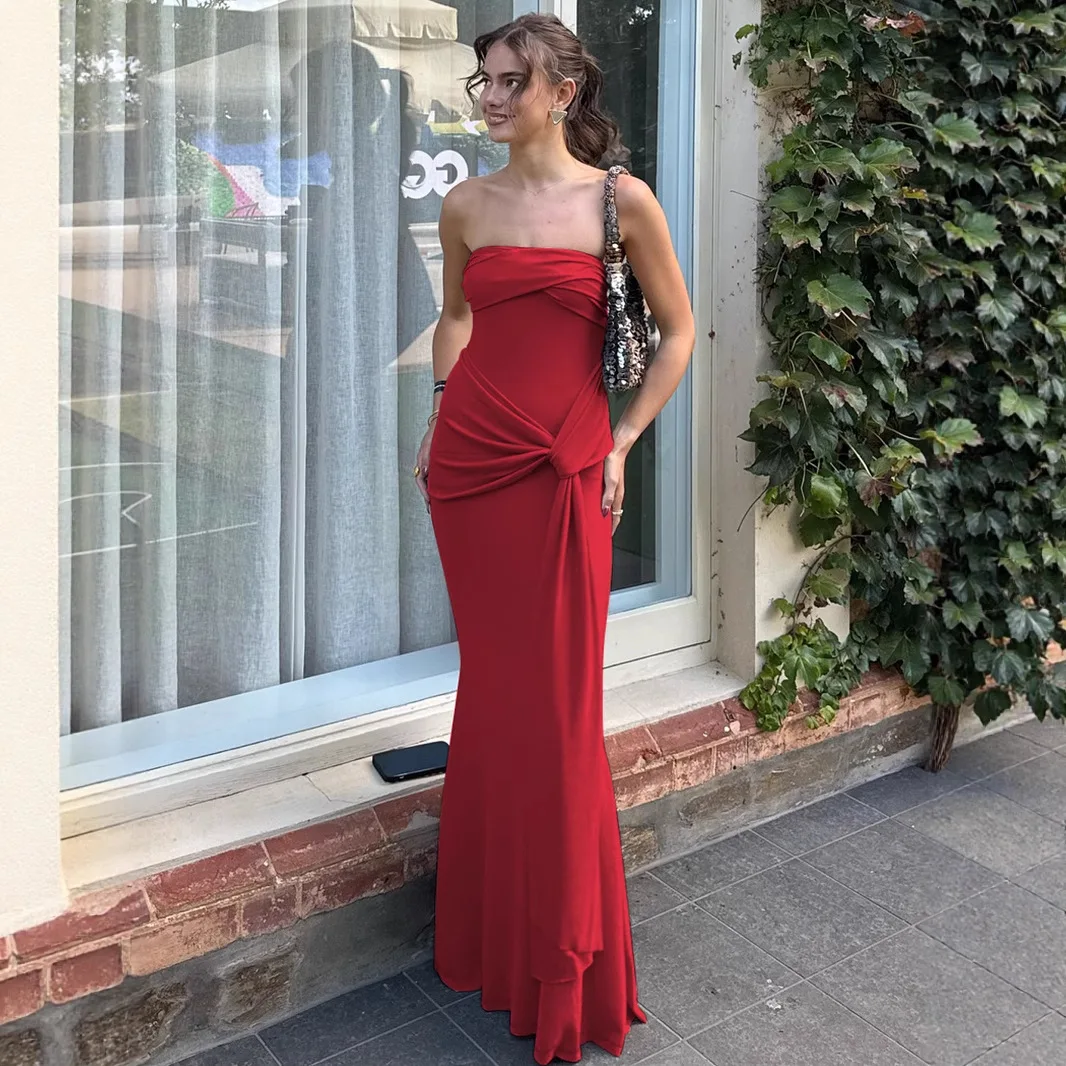 

Women Ruched Bandage Maxi Wrap Evening Dress Sleeveless Backless Pleated Slim Elegant High Street Party Vacation Prom Dress