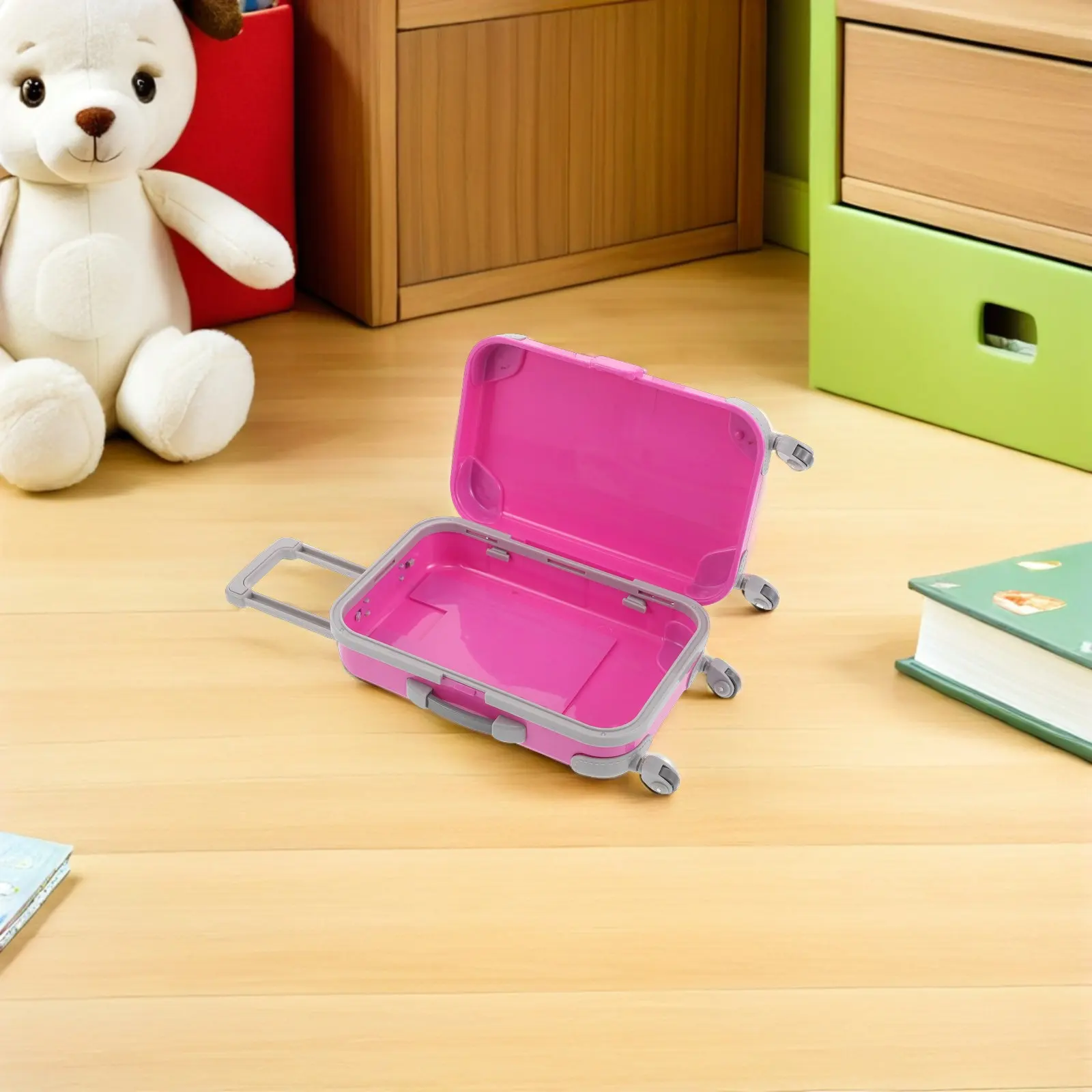 

2Pcs Kids Pretend Play Suitcase Pink Mini Simulation Trolley Case 18 Inch Travel Accessories Pull Handle Wheels