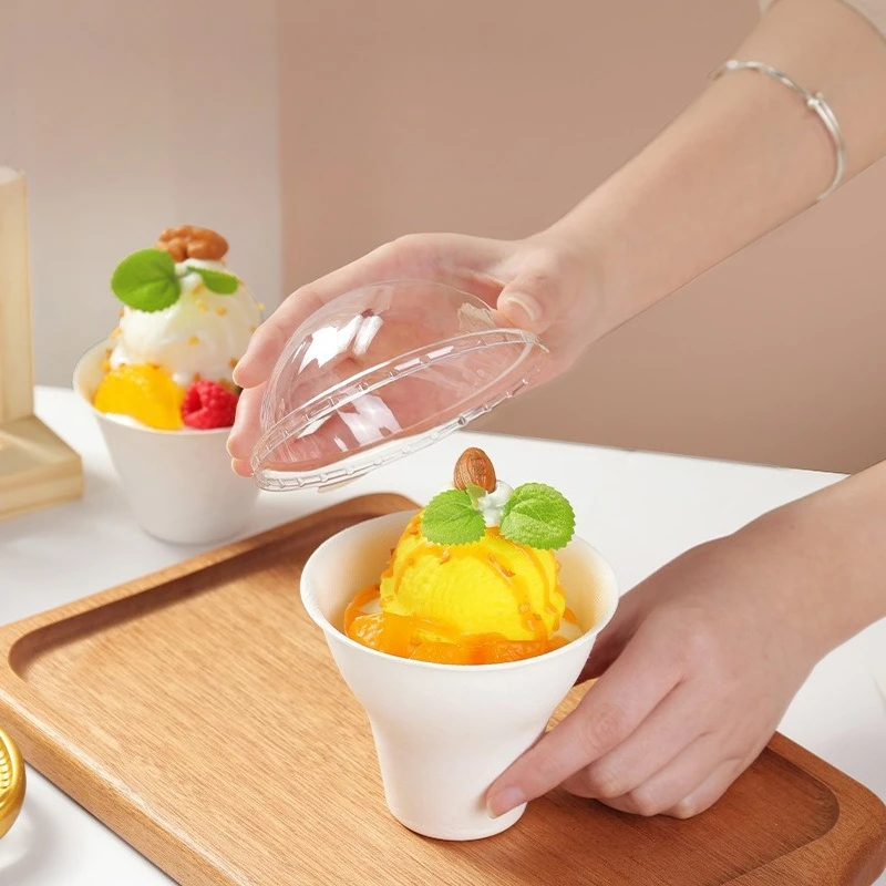 Yogurt Shaker Cup Disposable Pulp White Bowl with Lid Ice Cream Paper Cup Dessert Bowl Environmentally Friendly Biodegradable