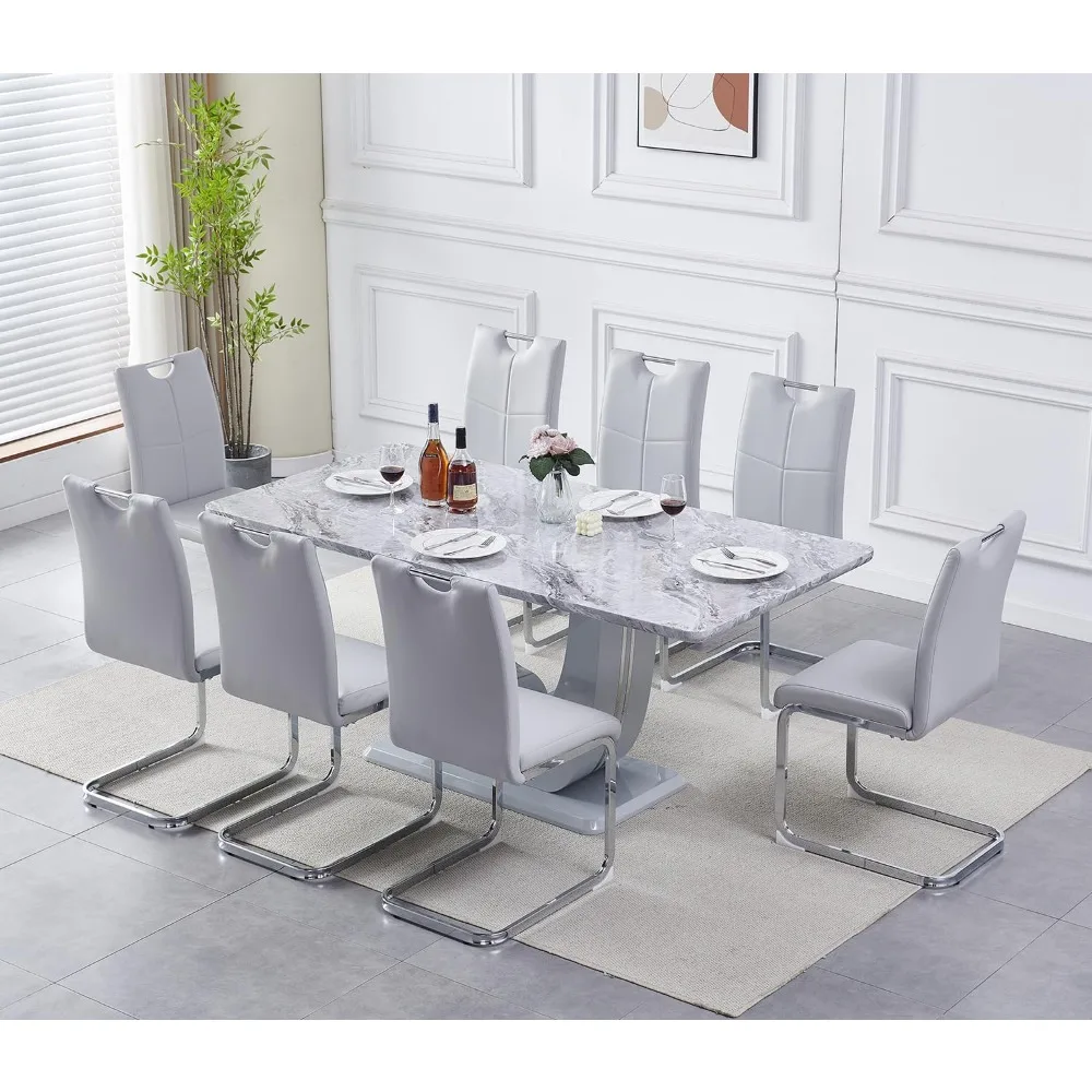 Modern 9-Pieces Dining Table Set for 8, 70