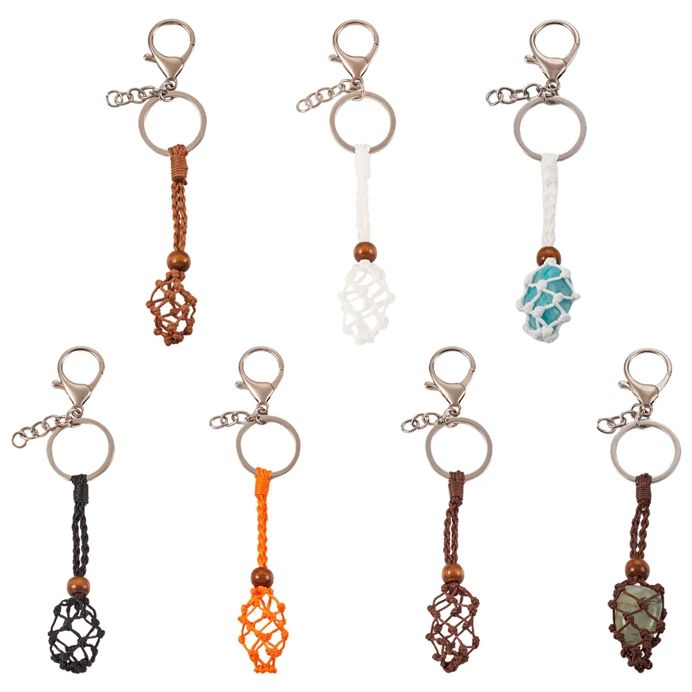 5Pcs Korean Waxed Polyester Adjustable Cord Braided Macrame Pouch Empty Stone Holder for Keychains Quartz Healing Stone Net Bag