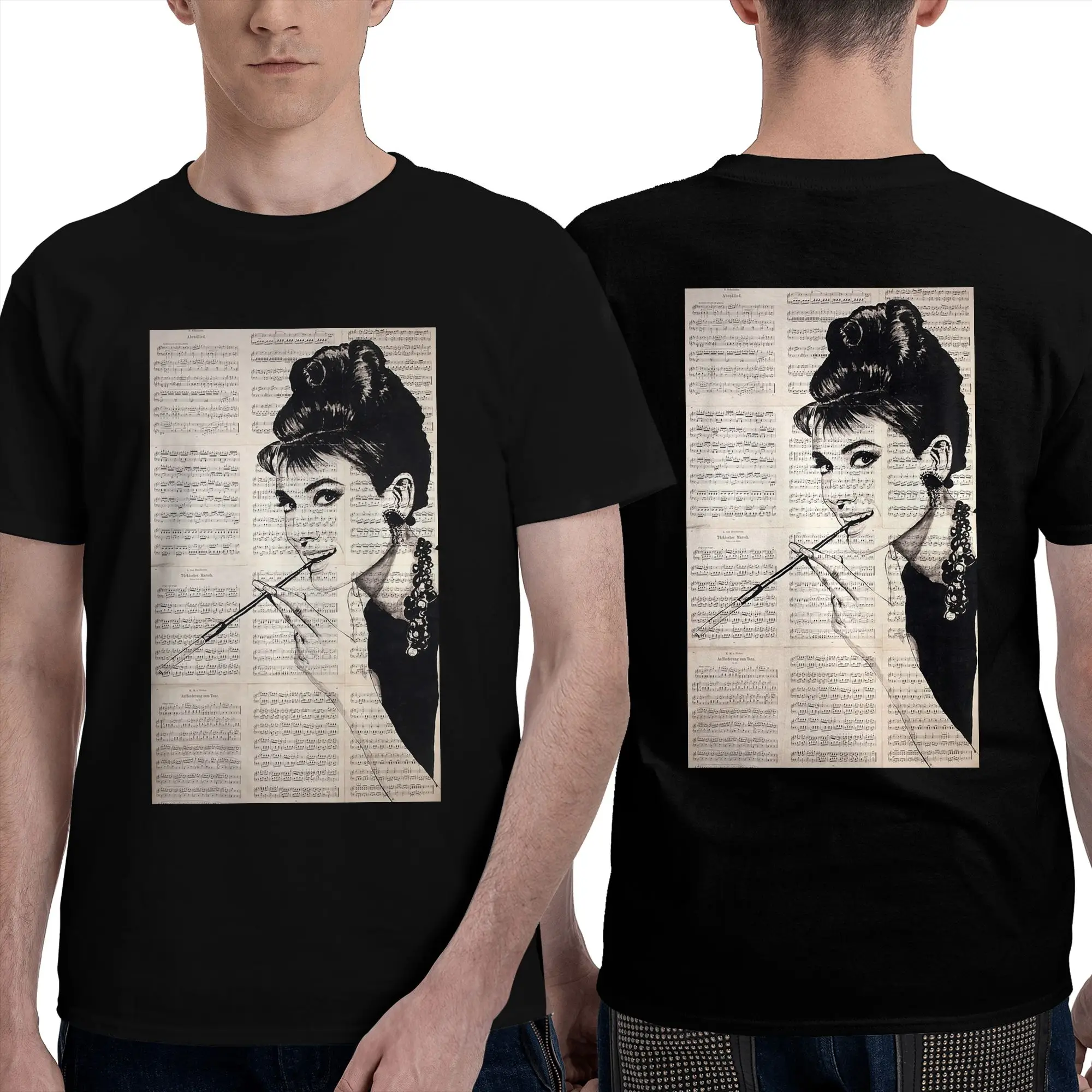 100% Cotton Audrey Hepburn T-Shirt Men's Double Sided T Shirt Men Round Neck Summer Shirts Tops S-6XL