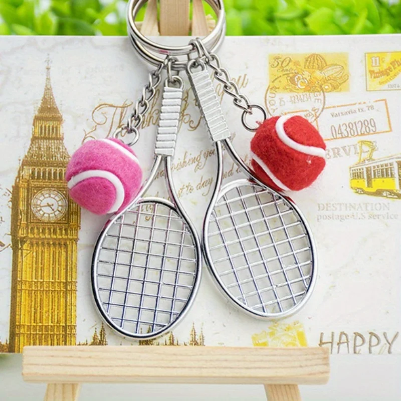 Tennis Racket Key Chain Cute Sports Mini Key Chain Car Drop Key Ring Sports Key Chain Sports Gifts Purse Accessories