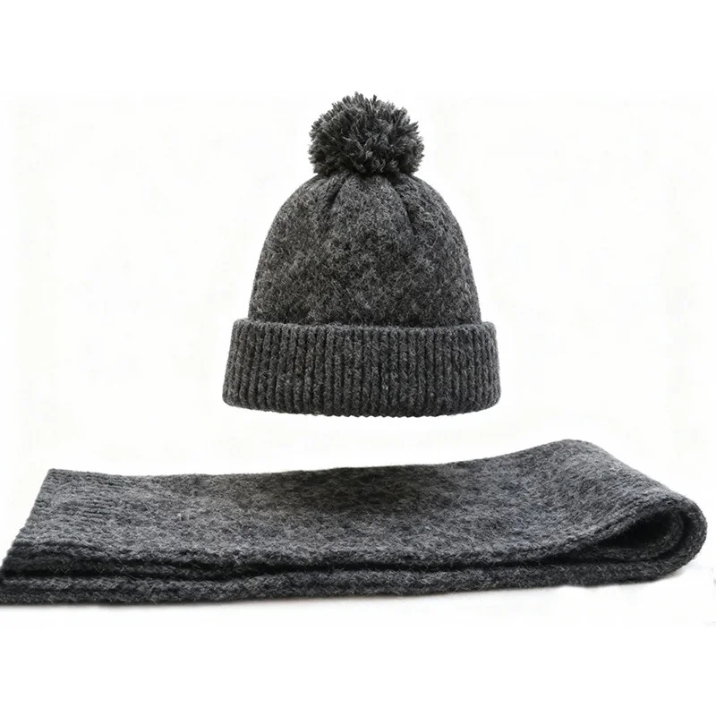 Conjunto de duas peças de cachecol de chapéu de malha, inverno com chapéu de lã de mistura de lã grossa e quente, proteção para os ouvidos, versátil e rosto pequeno