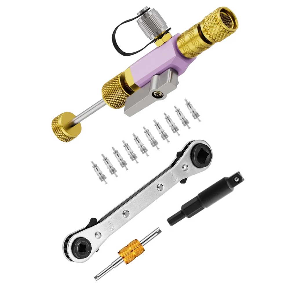 Vacuum Rated Valve Core Removal Tool Dual Head Brass For R410A For R32 For R22 For HVAC A/C Refrigerant-Service Wrench Set