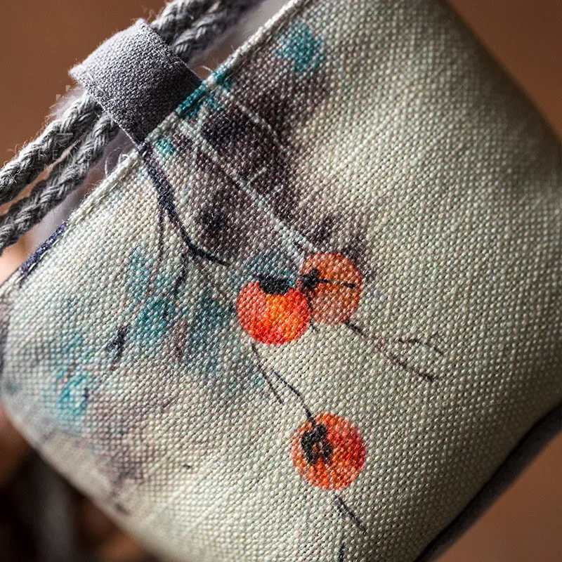 Vintage Persimmon Tea Cup Cloth Storage Bag Portable Printing Travel Kung Fu Tea Cozies Hand Bags Tea Ceremony Accessories LA453
