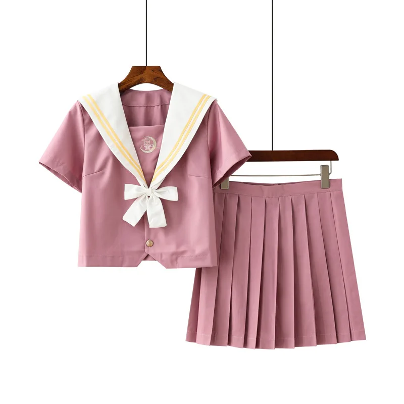 Japanese Orthodox Pink Sailor Suit for Girl Student Jk Uniform Cosplay Seifuku Korean Uniforms High School Pleated Skirt Set