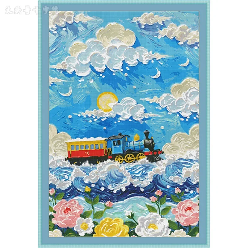 [ZZ5673-Between the Sea of Clouds] Stamped Cross Stitch Kit 14CT 16CT Pre Printed Canvas Cotton Thread DIY Embroidery Wall Decor