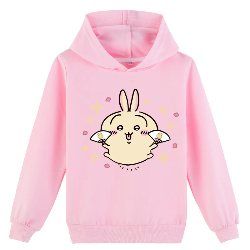 Sudadera con capucha de dibujos animados para niños pequeños y niñas, cómodas camisetas de manga larga, sudadera de moda Chiikawa con capucha (2-14 años, 5 colores)
