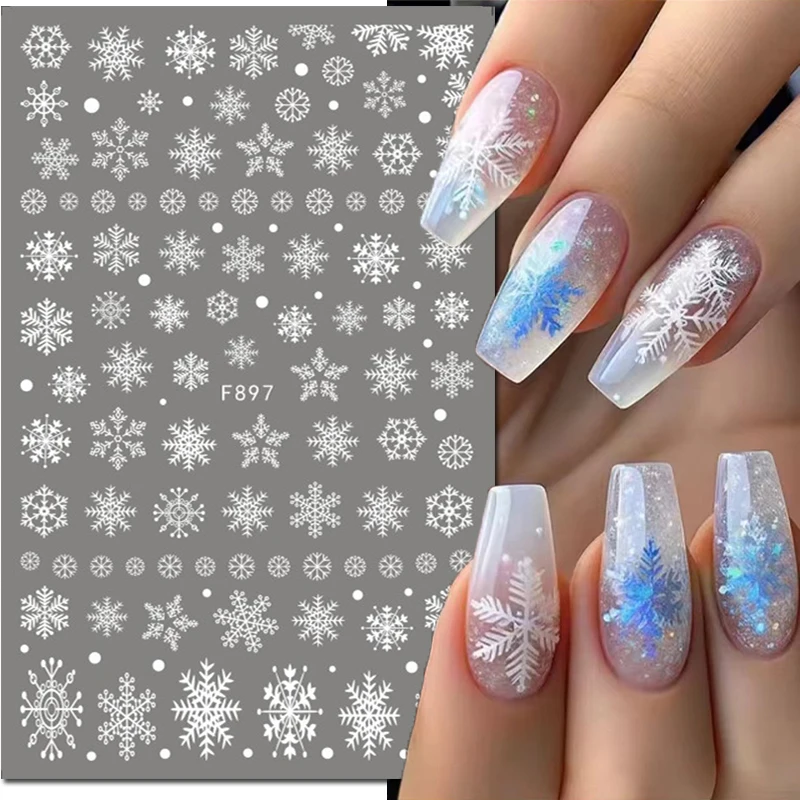 

3d Nail Art Stickers Christmas Winter White Snowflake Xmas Decals For Nails Decoration Manicure Salon Beauty