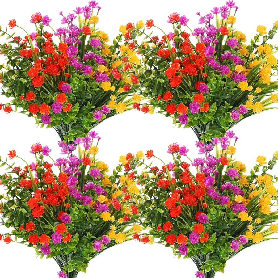 

36 связок искусственных цветов на открытом воздухе, устойчивые к ультрафиолетовому излучению искусственные растения кустарники оптом для подвешивания цветов на крыльце, окно H
