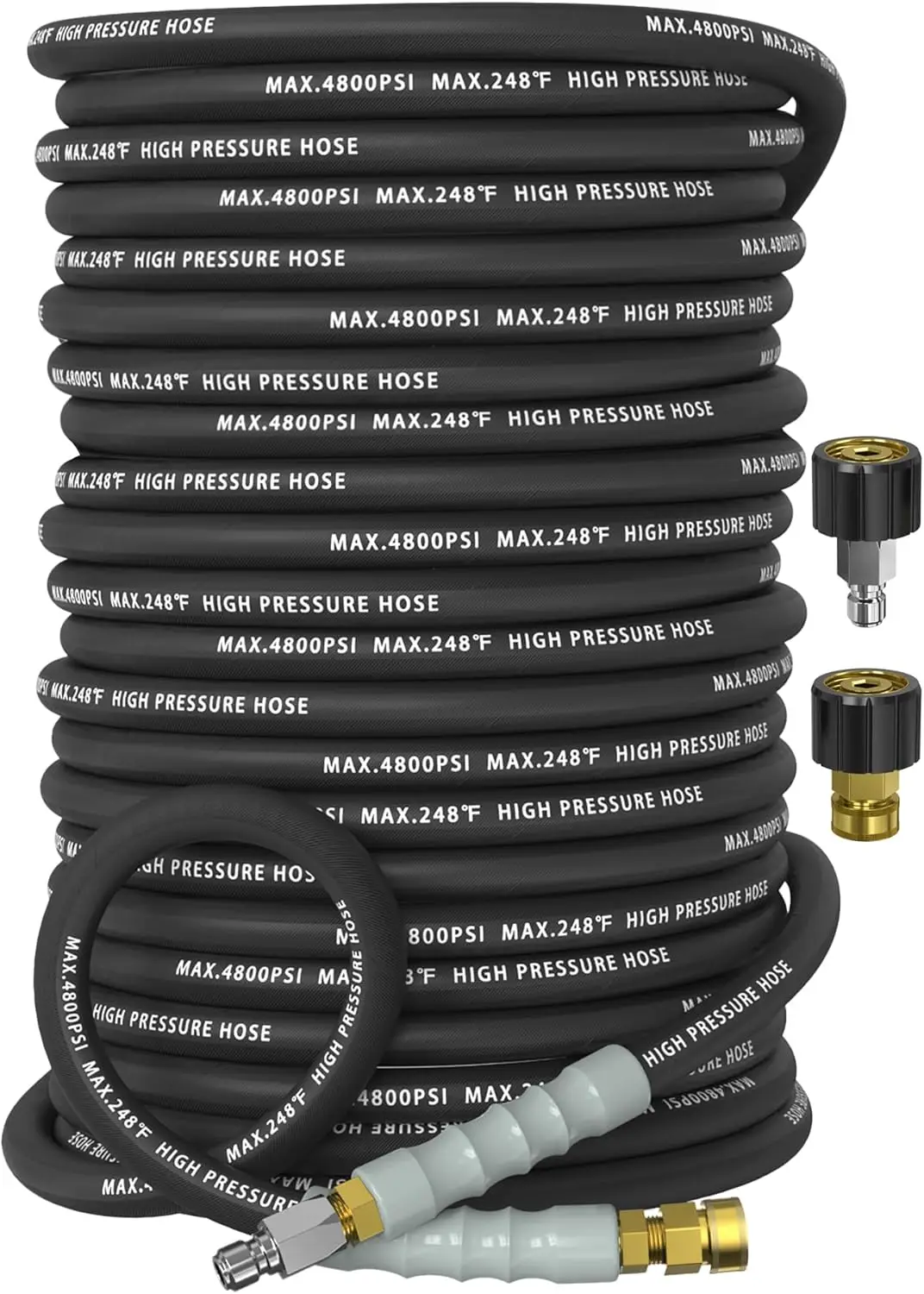 3/8" Pressure Washer Hose 200FT 4800 PSI, Kink Resistant Steel Braided Layer & NonMarking Rubber for Hot/Cold Water, High Power