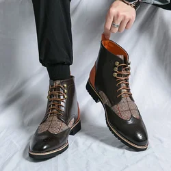 Brand Classic Brown High-top Men Dress Shoes Size 38-48 Pointed Tip Formal Shoes Men Lace-up Leather Boots for Men Vintage Boots
