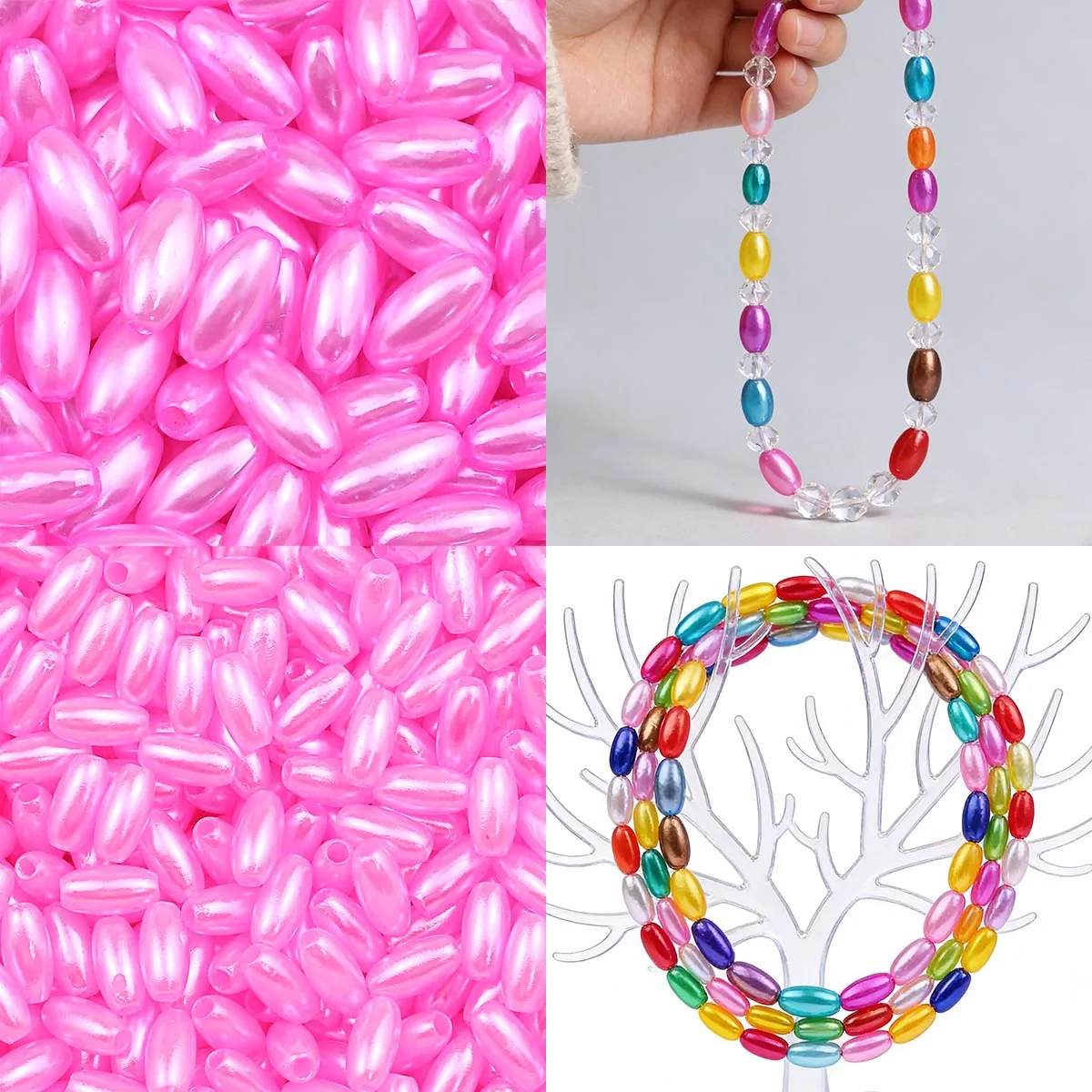 

100-200pcs Pink Oval Rice Imitation Pearl Beads for Jewelry Making Sewing Garment Beads Plastic Spacer Beads DIY Bracelet