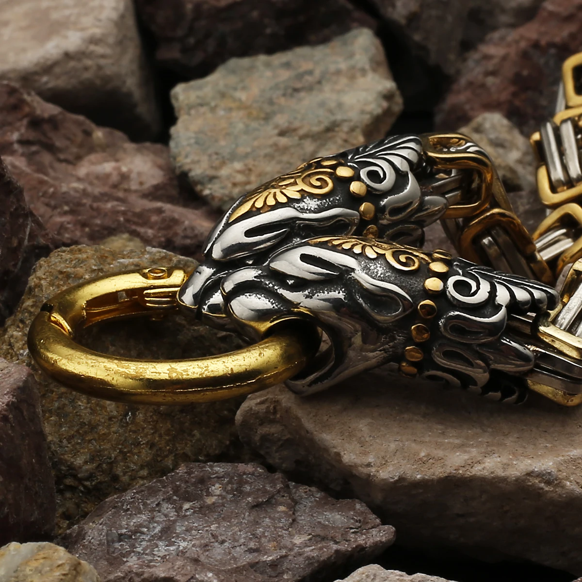 Nordic Viking Celtic Wolf Head Dragon Head Bird Head Ghost Head Men\'s Stainless Steel Bracelet Non-fading Jewelry Wholesale