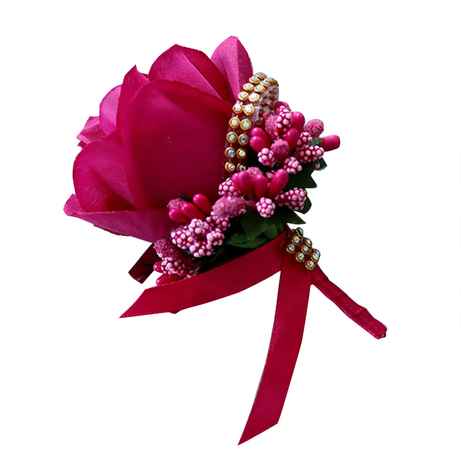 New Artificial Silk Brooch Pin Wrist Corsage Flower Wedding Women Men Boutonniere Bracelet Bangle Groom Bride Party Decoration
