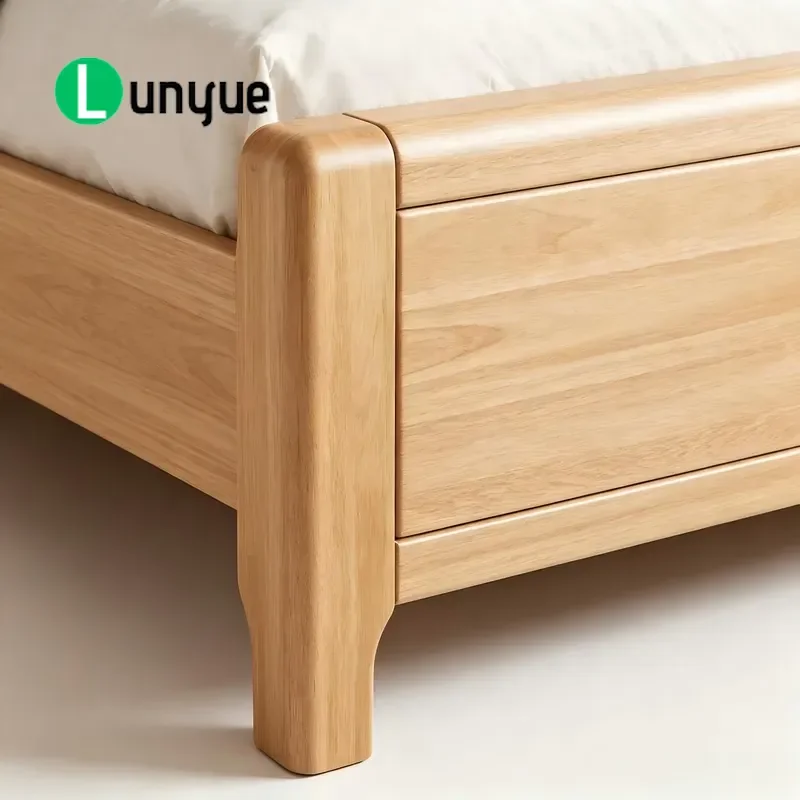 Modern Beech Solid Wood Platform Bed Frame Double Size Eco Friendly Soft Upholstered Bedroom Furniture for Home Hotel