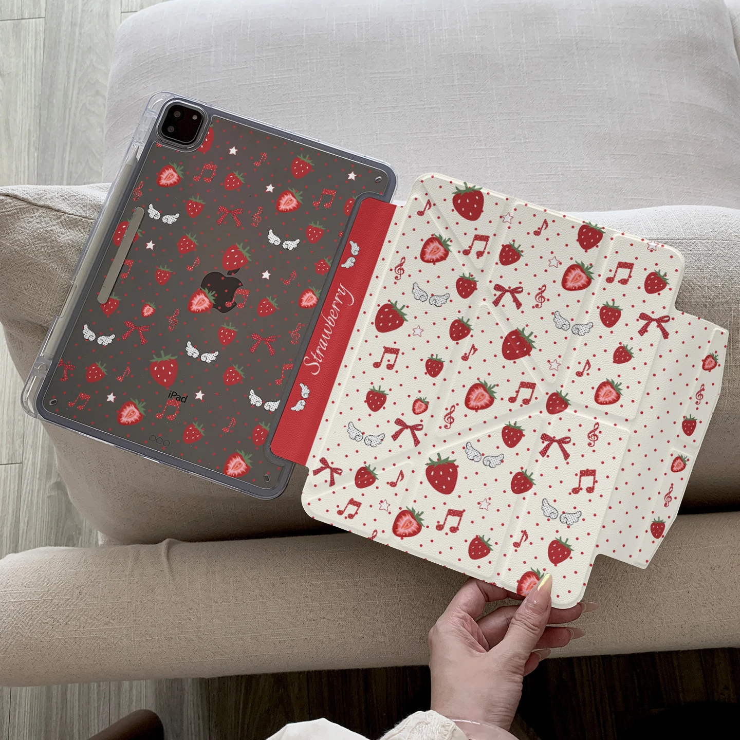 Strawberry Note PolkaDot Table Case For iPad Pro 11 12.9 13 A16 M2 M3 M4 M5 Shell 8.3 9.7 10.2 5/6/7/8/9/10/11th Air 3 4 5 Cover