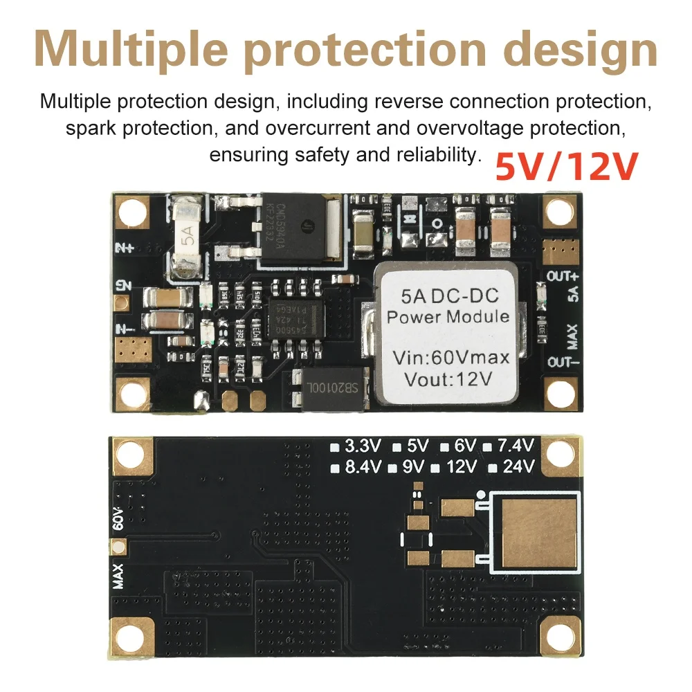 DC-DC PCB 스텝다운 모듈 DC 6.5V-60V ~ 5V/12V DC 스텝다운 전원 모듈 고전력 5A 벅 컨버터 전원 공급 장치