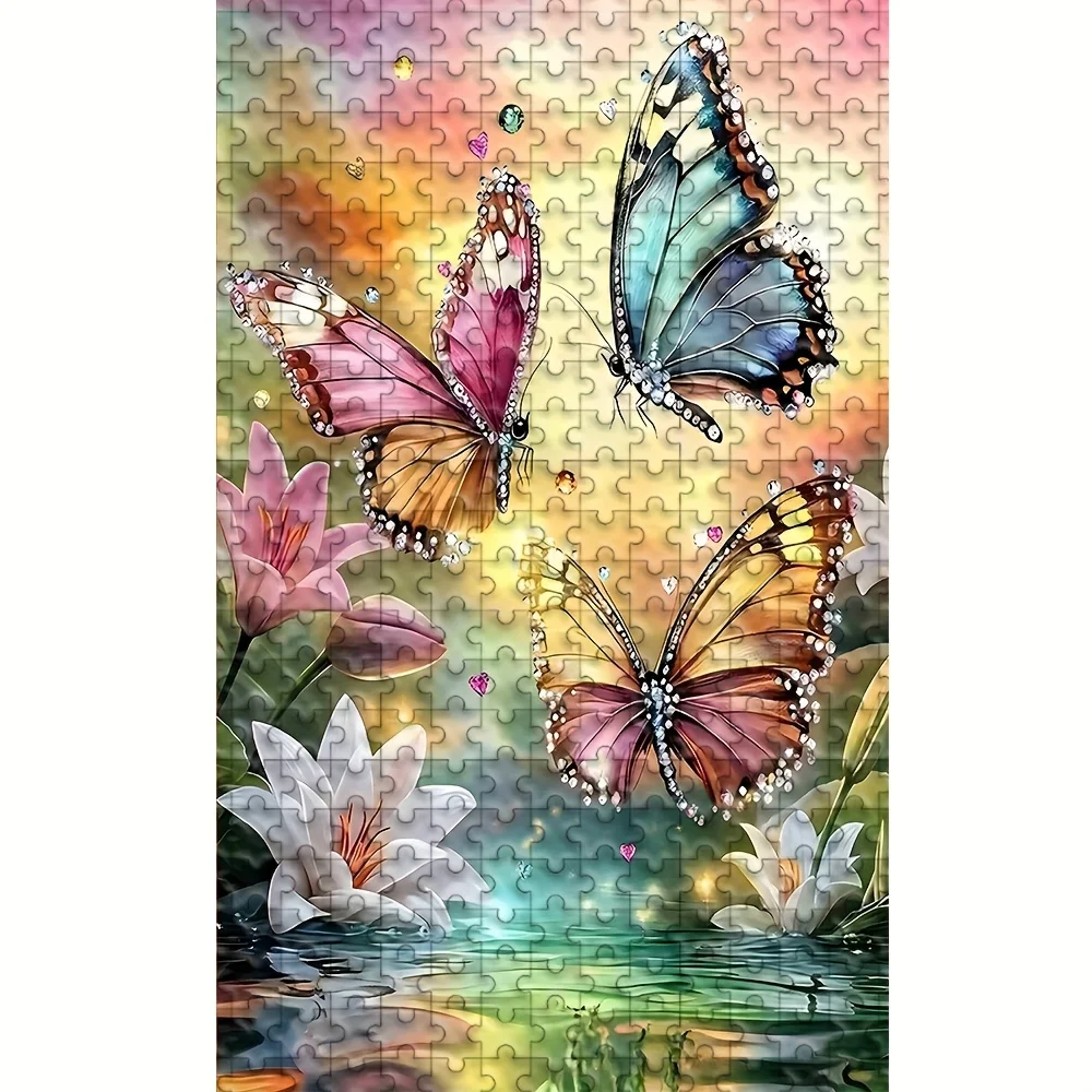 500/1000-teiliges Puzzle für Erwachsene – herausforderndes großes Stück mit lebendiger Schmetterling und floraler Sonnenuntergangskunst, stresslindernde Familie