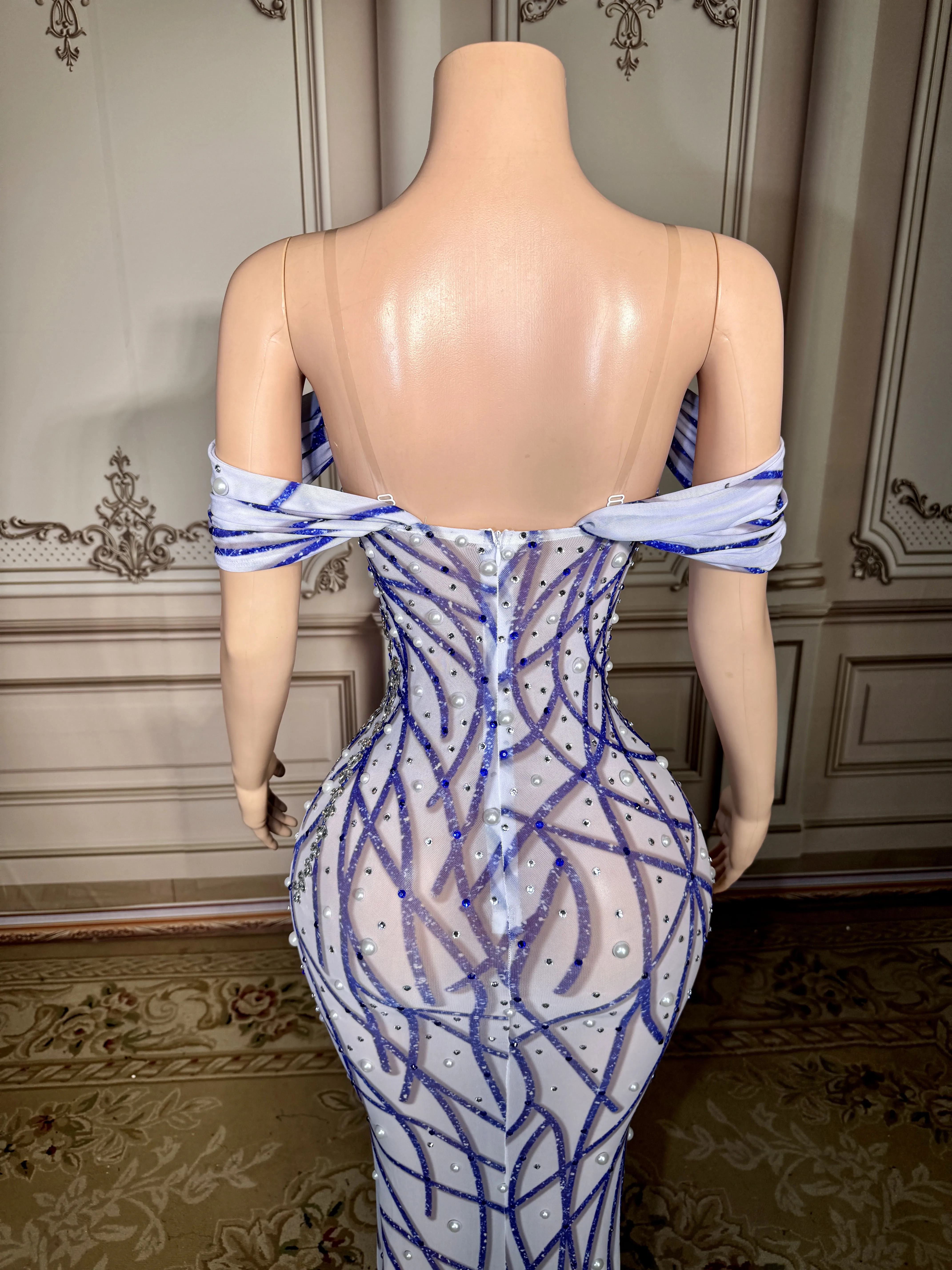 ZD luxe brillant strass évidé longue robe femmes célébrité soirée défilé bal scène Photo n chanteur scène tenue