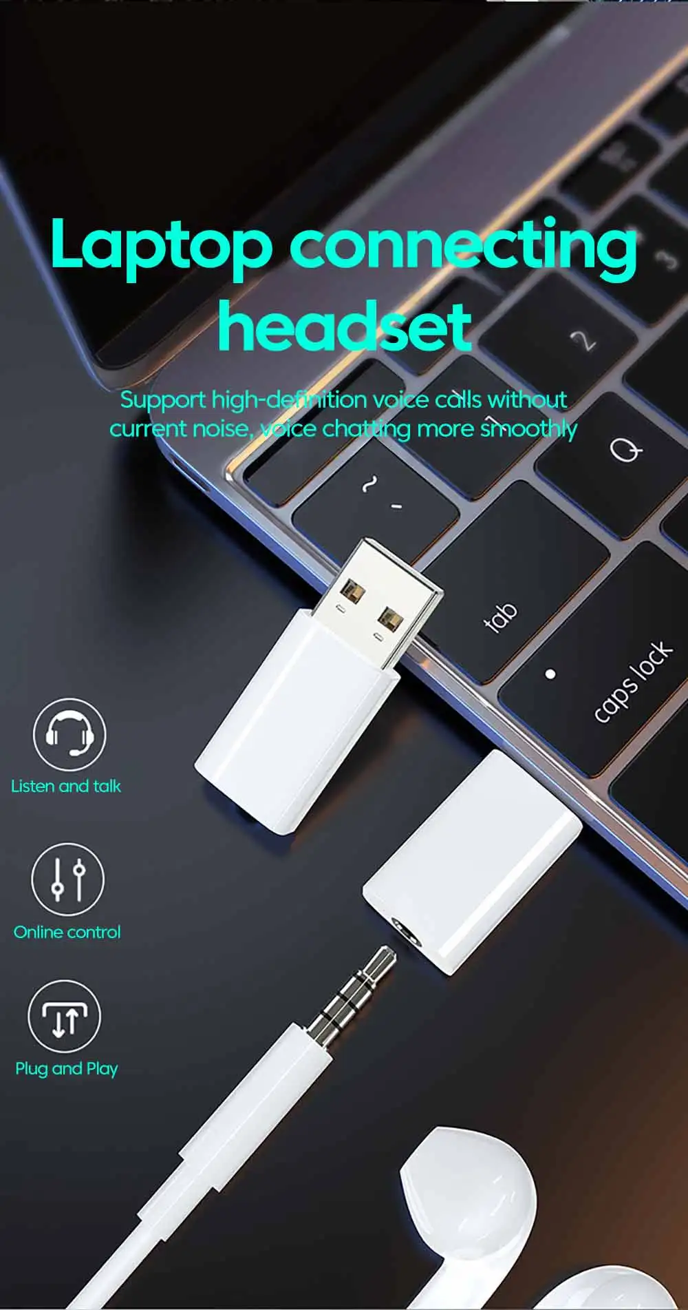 USB auf 3,5 mm Audio-Adapter, externe Soundkarte, USB-Stecker auf 3, 5 Klinke, Aux-Buchse, Headset-Mikrofon, Lautsprecher-Konverter für PC, Laptop, PS5 4 – Detail 11