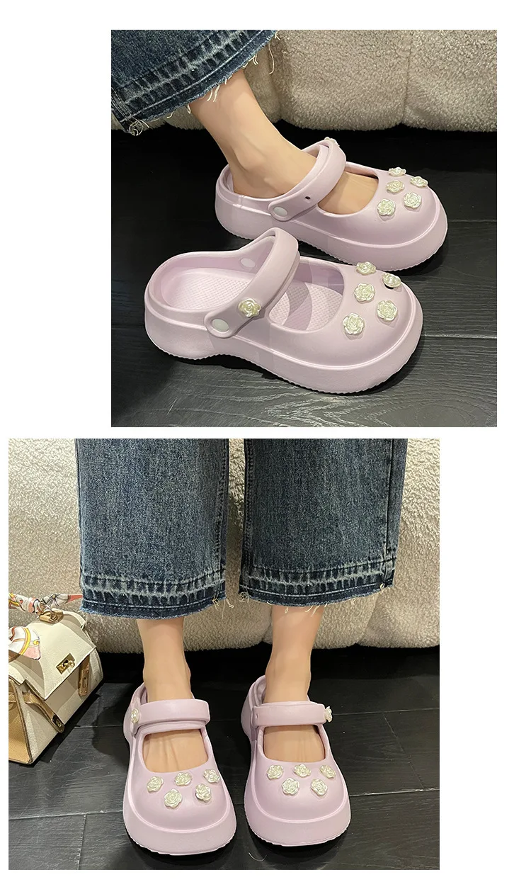 2023 New Thick Hole Shoes Suitable Outdoor Beach Slippers Fashion EVA Anti Slip Baotou Slippers Indoor Summer Women Slippers