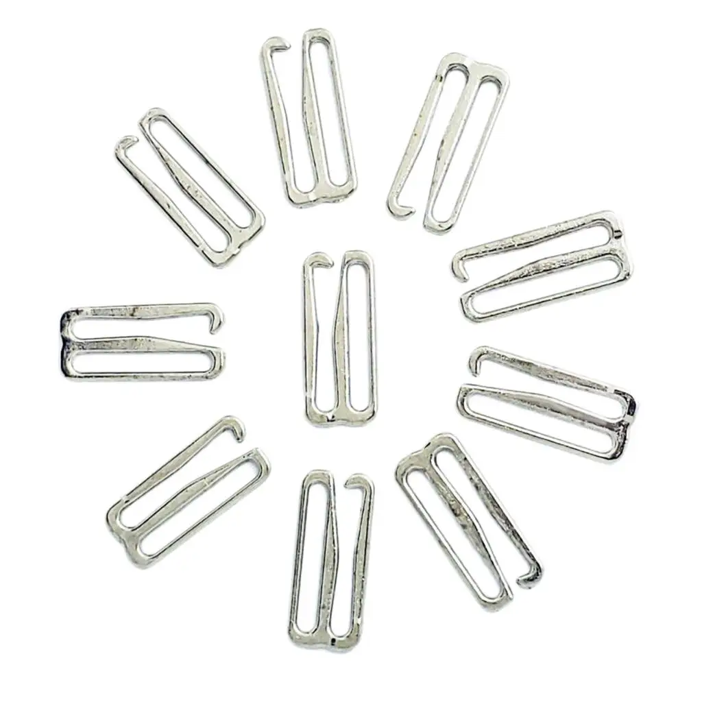 Bra Hook - 10-Pack Bra Strap Hook Replacement, Bra Slide Hooks for Swimsuits, Lingerie, Bras, Silver, 1 Inch, 25 mm Wide