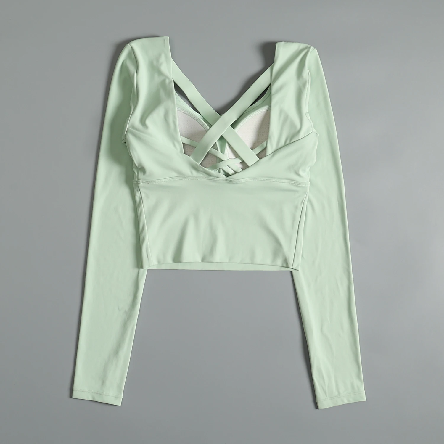 

Костюмы для йоги для женщин, осень 2024, новый красивый спортивный топ на спине с нагрудником и длинными рукавами, одежда для тренировок по пилатесу и фитнесе