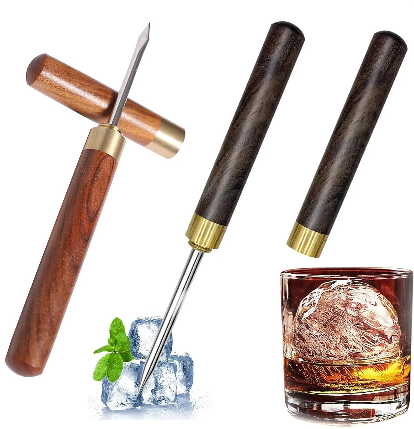 2pcs Ice Pick, Used for Ice Breaking, Stainless Steel Ice Pick with Ebony Handle and Safety Cover, Multifunctional Tea Needle