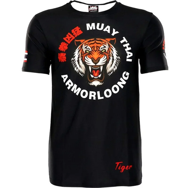2026 Fashion New Men's Muay Thai Tiger Graphic T-Shirt Kickboxing Martial Arts Short Sleeve Tee Boxing Training Casual Tops