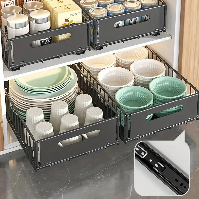 Scaffale da cucina da 2 pezzi con guide scorrevoli Tipo estraibile Cestino portaoggetti Cassetto portaoggetti Scatola per spezie Bagno Cucina