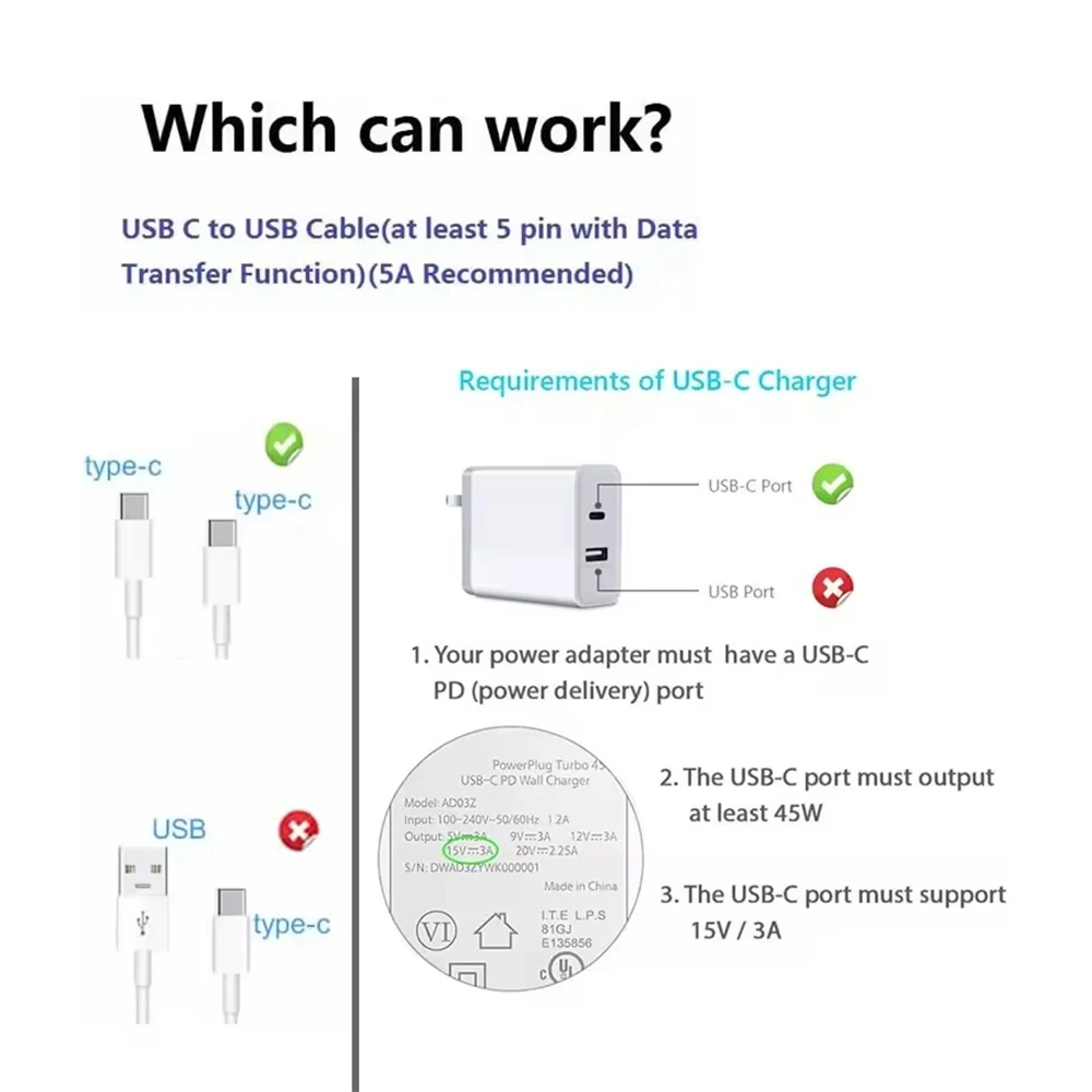15V 3A Surface Connect to Type C PD Fast Charging Cable, Compatible for Microsoft Surface Pro 8/7/6/5/4/3 Go3/2/1 Laptop4/3/2/1