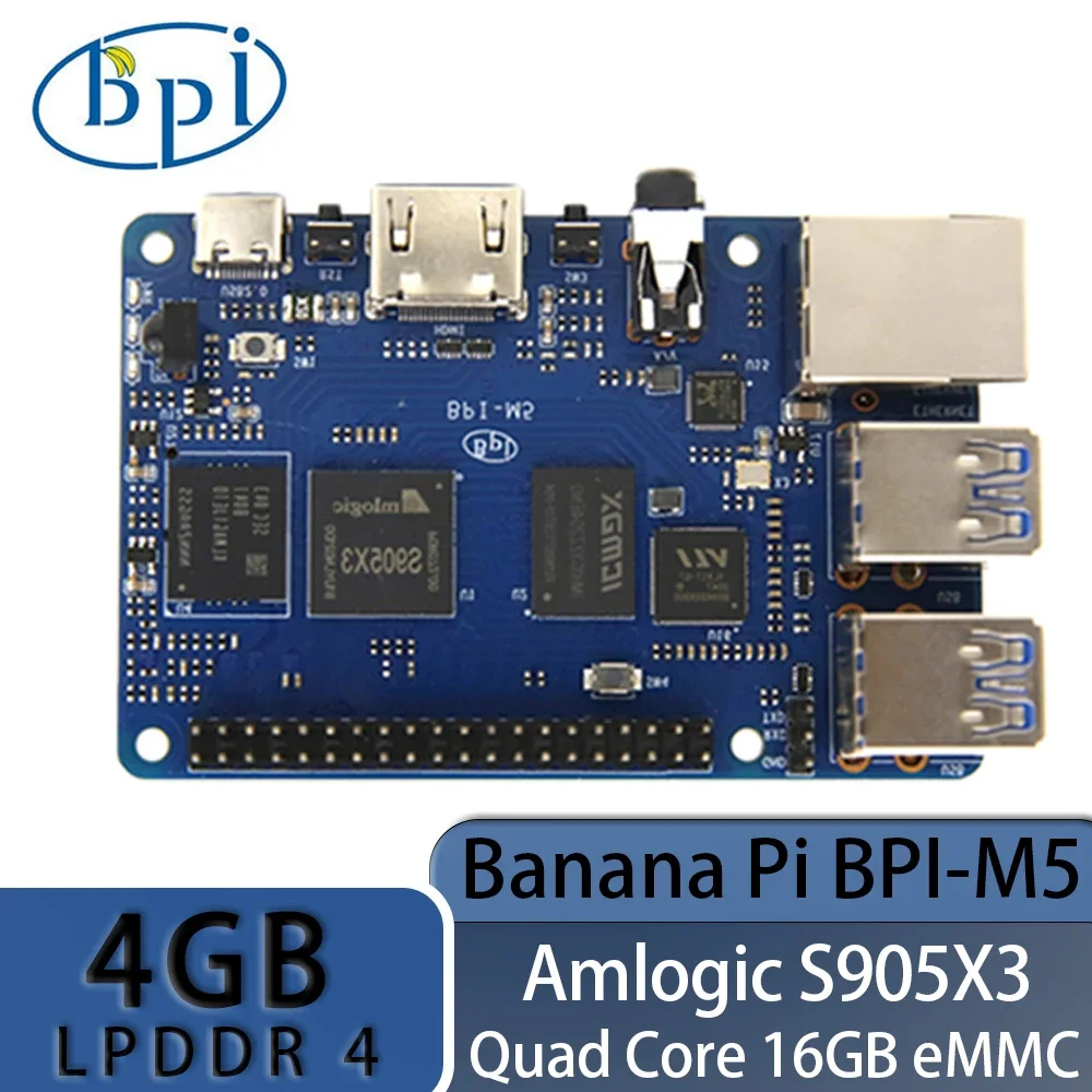 الموز PI BPI-M5 Amlogic S905X3 رباعية النواة ARM Mali G31 4GB LPDDR4 RAM 16GB eMMC فلاش دعم لينكس أوبونتو ديبيان لوحة واحدة
