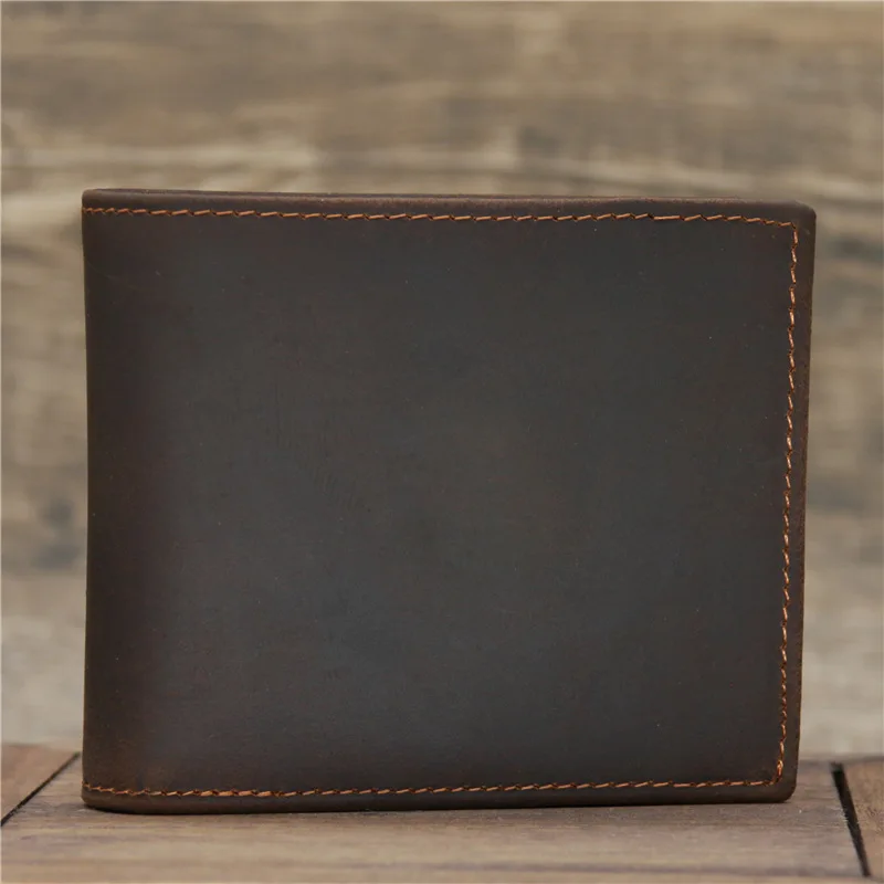 Men's Genuine Leather Wallet Wallet Wallet Mad Horse Leather Cowhide Retro Dark Handheld Bag Clip Fashion