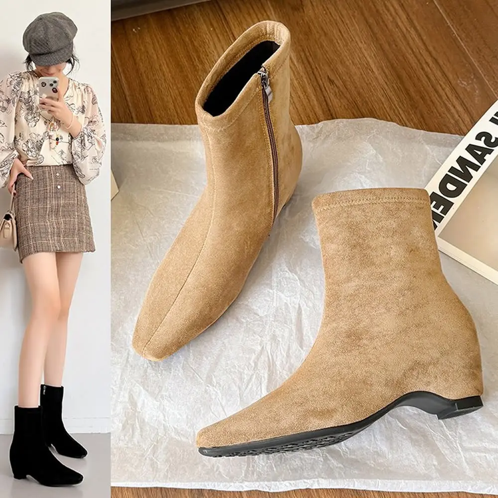 

Winter Short Plush Women Ankle Boots Fashion Square Toe Short Booties Ladies Elegant Low Heels Largas Booties