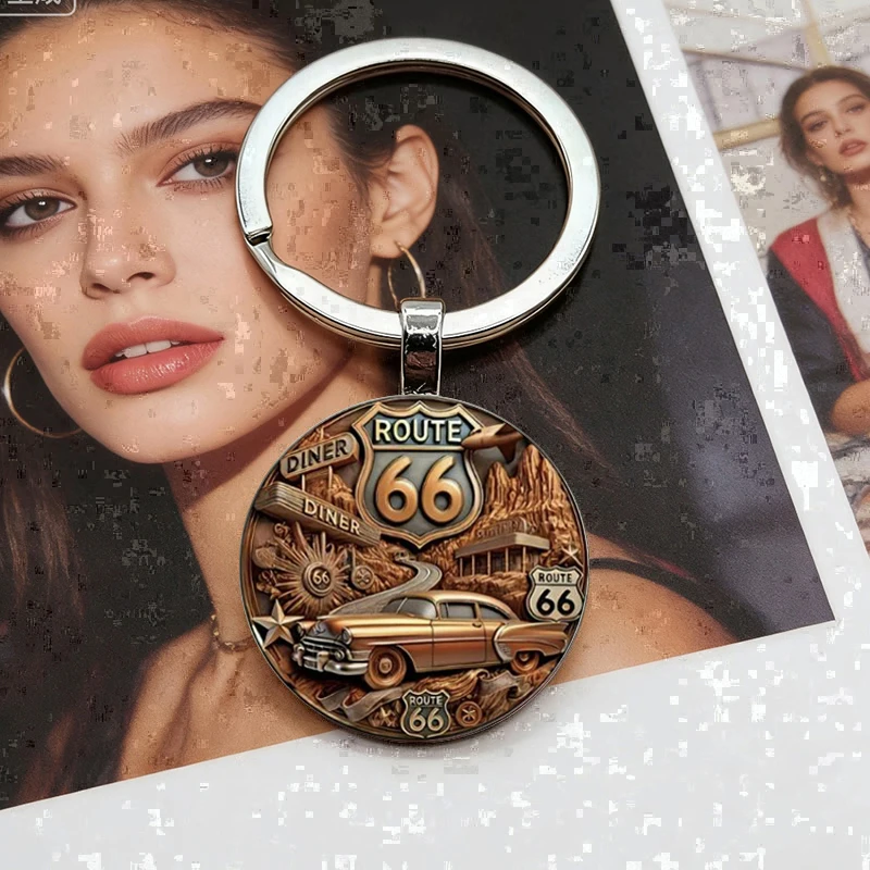 Vintage digital highway pattern alloy keychain men's pendant carnival gift