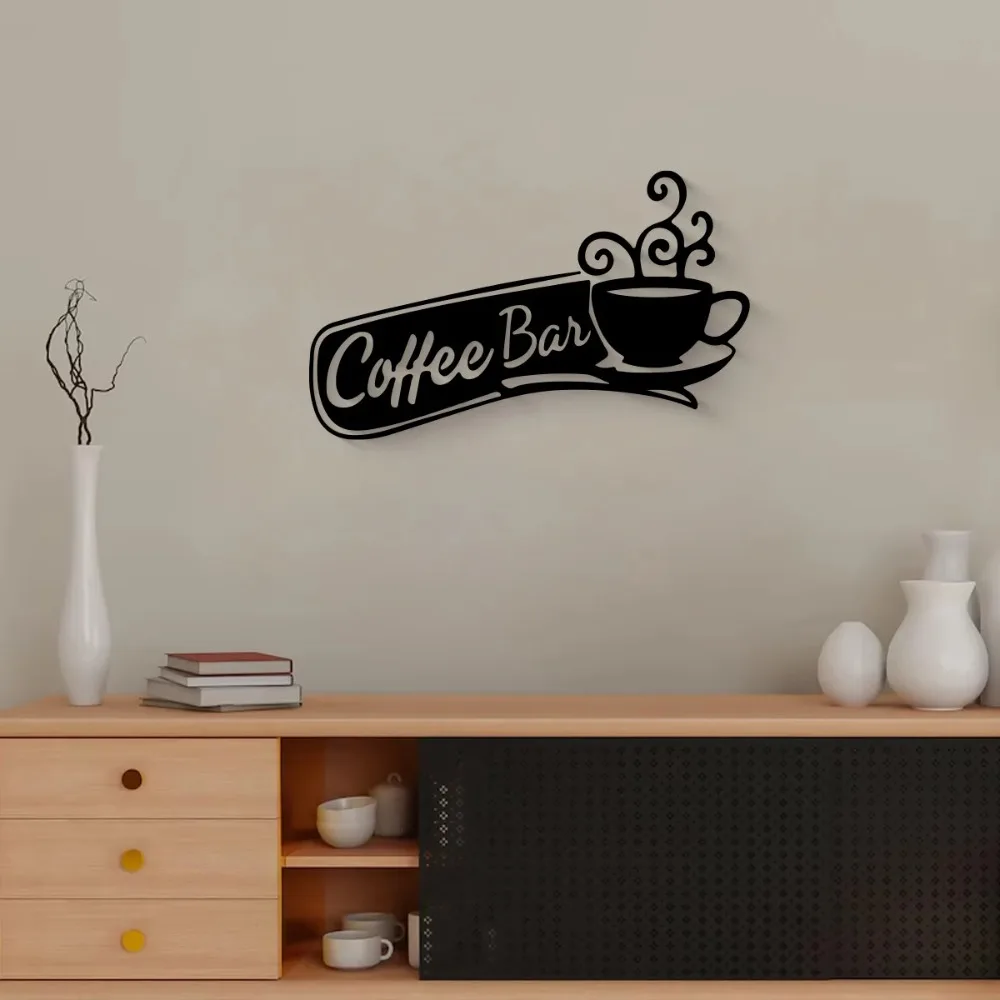 Iron Metal Coffee Cup Silhouette Wall Art Home Coffee Bar Wall Decor Hanging Plaque Sign for Coffee Shop Decoration