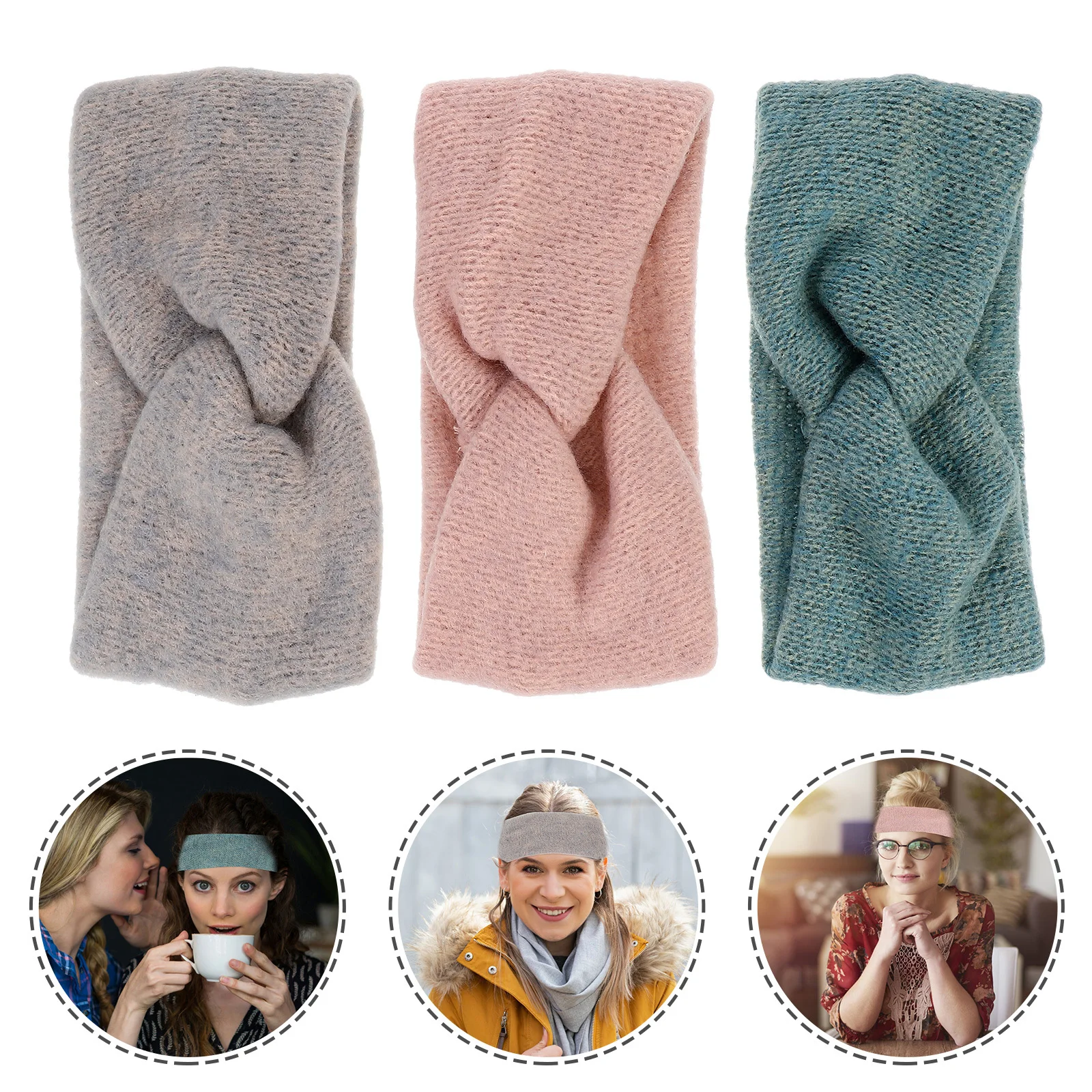 

3Pcs Breathable Anti-Slip Headbands Wide Thick Winter Cotton Hairband Ear Warmers Elastic Wraps Warm Headband Warm Hairband