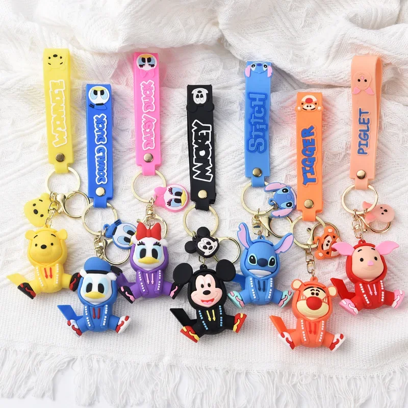 

MINISO Cute Disney Donald Duck Mickey Mouse Stitch Pooh Bear Keychain Cartoon Keyring Hanging Couples Bag Pendant Small Gift