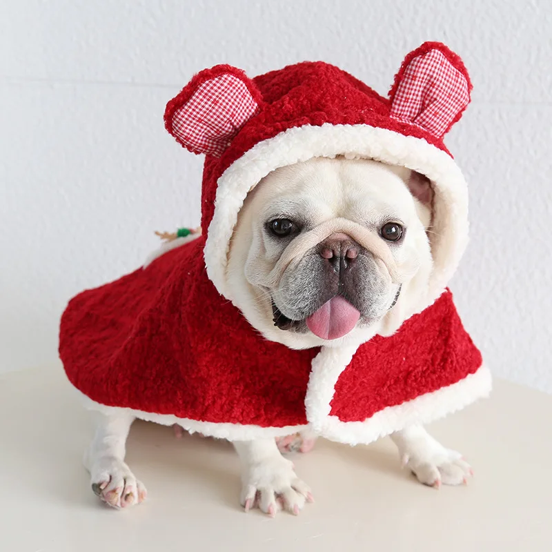 Downy Cloak Dog Clothes Kawaii Puppy Dogs Clothing Cat Winter Warm Outfits Christmas Red Cape Fashion Kawaii Pet Products Gift