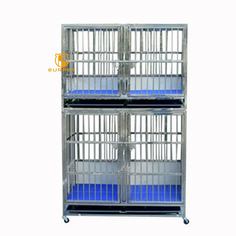 EUR PET Factory Supply Cheap Price 2 layers folding stainless dog cage 2x2 cat immobilize cage for Veterinary From China