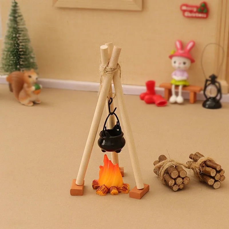 

Dolls House Accessories 1/6 1/12 Scale Mini Camping Kits Campfire Scene Dollhouse Miniature Pretend Play Toys DIY Decoration